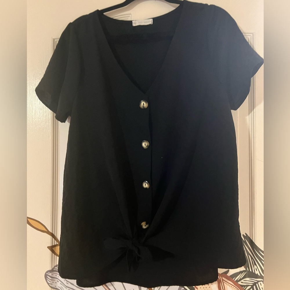 Black button top with tie front